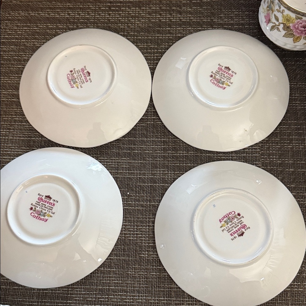 Queen’s Cathay Rosina China Co. Ltd. Fine Bone China Tea Cup & Saucer Set of 4 - Picture 8 of 13